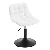 WOLTU Tabouret de Maquillage, Tabouret de Cuisine,Tabouret avec Dossier, Chaise de Coiffeuse, Chaise de Salle à Manger Pivotante, Tabouret Réglable en Hauteur, Chenille, Blanc, BH408ws-1