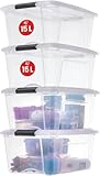 Iris Ohyama, Boite Rangement Plastique avec Couvercle, 15L, Lot de 4, Transparent, Clips de Fermeture, Poignée, Empilable, Organisation Solide & Durable, pour Chambre, Dressing, Bureau, NTB-15