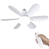 Ventilateur de Plafond avec Lumière et Telecommande, LED Ventilateur Dimmable Plafonnier avec 40W E27 Lampe Intégrée, 6 Pales, 3 Vitesses, Silencieux, pour Salon, Chambre, Coucher (Blanc)