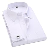 Bqxxdeo Chemise Habillée À Manchettes Françaises pour Hommes Boutons À Manches Longues Chemises Coupe Régulière Boutons De Manchette Inclus FS06 White Twill L