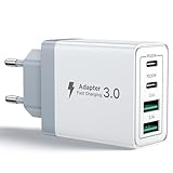 Aioneus Chargeur USB C, 40W 4 Port Prise USBC Chargeur Rapide iPhone, Multi Secteur PD+QC 3.1A Type C Adaptateur pour iPhone 16 15 14 13 12 11 Pro Max X XS XR 8 7 6S Plus Mini SE, iPad,Samsung Galaxy