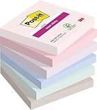 Post-it Super Sticky Notes, Couleurs Soulful, Pack de 6 Blocs, 90 Feuilles par Bloc, 76 mm x 76 mm, Rose, Violet, Vert, Gris, Bleu - Notes Super Adhésives pour Prise de Notes et Listes de Tâches