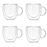 Marooma Lot de 4 tasses à café en verre, 150 ml à double paroi isolée, en verre borosilicate résistant à la chaleur, avec poignée pour café, thé, expresso, bière