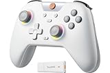 EasySMX X05 Manettes PC Sans Fil Rechargeable avec RGB/Vibration/Hall Joystick/Hall Trigger, Manette PC Bluetooth pour Manette PC Gamer/Switch/Mobile/Android/iOS/Android TV Box, 750 mAh, Blanc