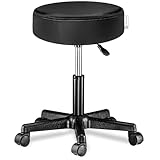 Casaria® Tabouret de Bureau Noir pivotant 360° Hauteur réglable 46-60 cm avec roulettes siège Rembourrage 10 cm