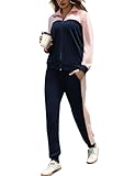 Jezonga Survetement Femme Ensembles Sportswear à Manches Longues Ensemble de Sport 2 Pièces Costumes de Sport à Zippé Tenue de Sport Décontractée Vêtements de Sport Outwear Jogging Rose-Bleu Foncé XL