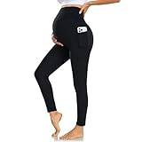 Nlieanuc Legging Grossesse Femme Taille Haute Leggings Maternité avec Poches Opaque Pantalon Grossesse Femme Vetement Enceinte