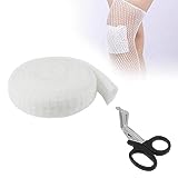 Bandage de Pansement en Filet élastique Bande, Pansement Tubulaire élastique en Filet, Bandage Élastique, Fixation Extensible Aide D'urgence pour Coude, Genoux, Mollets, avec 1 Ciseaux à Bandage