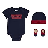 Levi's Bébé Garçon Classic Batwing Infant Hat Bodysuit Bootie 3pc Baby And Toddler Layette Set, Dress Blues, 3 Mois EU