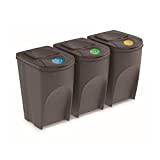 Prosperplast Lot de 3 cubes de recyclage 105 l Sortibox en plastique gris 3 x 35 l