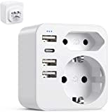 6 en 1 Adaptateur Prise France vers USA Canada, Americaine avec 3 USB et 1 Type C (3,4A) et 2 Prises, Mexique Thaïlande Type B