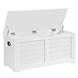 VASAGLE Coffre de Rangement, Banc Chaussures, Meuble pour Entrée, avec 2 Charnières de Sécurité, Imitation Grange, 40 x 100 x 46 cm, pour Couloir, Chambre, Salon, Blanc Nuage LSB061T10