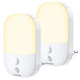 Lot de 2 Veilleuses LED, Lampe Nuit Automatique 5 Niveau Luminosité avec Capteur de Crépuscule, Veilleuse Enfant Plug and Play pour Chambre Bébé, Cuisine, Couloir, Escalier, Salon, Blanc Chaud