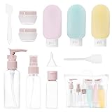 Carehabi Lot de 11 Flacon Voyage Set, Bouteilles de voyage 30/50/60/80 ml, Petits pots de crème, Vaporisateur transparent, distributeur à pompe shampoing, accessoires de voyage pour cosmétiques