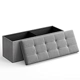 SONGMICS Banc de Rangement, Pouf Pliable, 38 x 110 x 38 cm, Bout de Lit, Repose-Pieds, Coffre de Rangement, Charge jusqu'à 300 kg, pour Salon, Chambre, Entrée, Gris Clair LSF77G