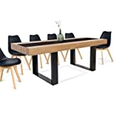 IDMarket - Table à Manger Rectangle Phoenix 10 Personnes Bois et Noir Bande Centrale Noire 200 cm