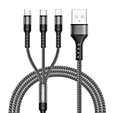 RAVIAD Câble Multi USB, 3 en 1 Câble Universel [1.2M] Multi USB Câble de Chargement en Nylon avec Micro USB Type C Lightning Câble pour iPhone, Samsung Galaxy S23, Huawei, Honor, OnePlus- Gris