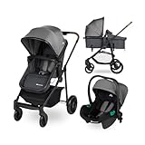 Bebeconfort Haze Trio, Solution de mobilité 3-en-1, 0-4 ans, 22 kg max, assise 2-en-1, poussette réversible et légère, siège-auto bébé i-Size, pliage compact, panier spacieux, Tinted Stone