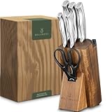 WALDWERK Couteau Cuisine - 7 Couteaux de Cuisine avec Bloc de Rangement et Aiguiseur Intégré - Bloc Couteaux Cuisine - Set Couteaux de Cuisine avec Support - Couteaux et Ustensiles de Cuisine