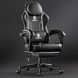 Dowinx Chaise de gaming Racing - Ergonomique - Avec support lombaire - En cuir synthétique - Dossier élargi - 150 kg - Noir