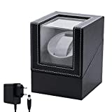 Mcbazel Watch Winder Boîte de Remontoir de Montre Automatique PU Cuir Simple Affichage de Montre Automatique Stockage de Montre Ecrins pour Montres Automatiques Moteur Silencieux avec Prise UE - Noir