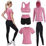 FRECINQ 5 Pieces Femme Survêtement de Fitness Yoga Ensemble Tenue de Sport Jogging Gym Pilates Sportwear Zumba Tennis Vêtements