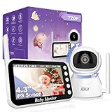 OBVHNUA Babyphone Camera 4,3" 720P Baby Phone Vidéo Moniteur Bébé Zoom Enregistrement sur Carte SD Pan-Tilt VOX Vision Nocturne Audio Bidirectionnelle Capteur de Température 8 Berceuses 5 Réveil