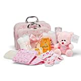 Coffret cadeau bébé I Cadeau naissance & baptême I Idée cadeau originale pour les nouveau-nés - 2 coffrets souvenirs sucrés avec ours en peluche, vêtements, bavoir, mousse de bain - Cadeaux bébé fille