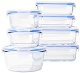 Amazon Basics Récipient en Verre avec clips de Fermeture pour Conservation Alimentaire, 14 pièces (7 récipients + 7 couvercles), sans BPA, Transparent,bleu