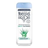 Le Petit Marseillais, Gel Douche Hydratant Haute Tolérance Aloe Vera Bio (flacon de 400 ml) – 98% d'ingrédients d'origine naturelle – Pour tous types de peaux, même sensibles