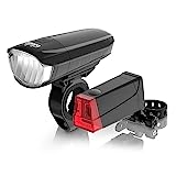 DANSI STVZO Set éclairage de vélo LED avec Avant et arrière, Maj Bar Entre 30/15 Lux, de Pluie et Anti-Chocs, 44001 Kit d'éclairage vélo Noir, One Size