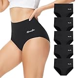 Momoshe Culotte Femme Coton Taille Haute Lot de 5 Elasticité Ventre Plat Post Accouchement Gainante Slip Shorts Femmes Extensibles Doux Décontracté Shorty Noir L