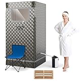 RELAX4LIFE Sauna à Vapeur Portable, Tente Sauna Portable Vapeur 3L avec Température 9 Niveaux, Cadre INOX, Chaise Pliable, Massage Pieds, Minuterie, Fenêtres Zippées, Sauna Portable à Domicile