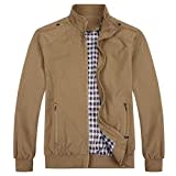 Allthemen Blouson Homme Léger Veste Militaire Chaud Jacket Casual Hiver Printemps Automne Aviateur Col Montant Kaki M