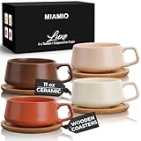 MIAMIO - 4 x 320 ml tasses à café/set de tasses et soucoupes/tasses à café en grès élégantes et modernes - Set Luxe collection 4pcs (Beige Pastel)