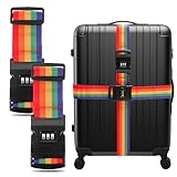 Lot de 2 Sangles pour Bagage, Sangle Valise Voyage avec Code Sangle de Bagage Réglable pour Valise Bagage Sac de Voyage Accessoire de Voyage(Couleur Arc-en-Ciel)