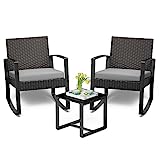 Bealife Ensemble de mobilier de Jardin en rotin pour 2 Personnes, Ensemble de Meubles pour extérieur, 3 pièces pour porches, Cours, terrasses, balcons, Piscine(Gris)