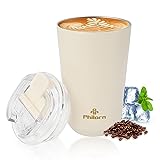 PHILORN Tasse à Café Isotherme avec Couvercle, 380ml Mug Café à Emporter Isotherme, sans BPA Mug Isotherme Café pour Voiture, Mug de Voyage Isotherme Blanche