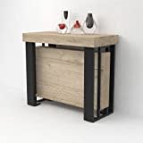 VE.CA. Table console extensible Urano avec porte-rallonges - bois laminé et pieds en acier noir mat - extensible de 40 à 300 cm, en 10 couleurs bois chêne Sherwood