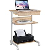 Yaheetech Table Informatique Bureau d'Ordinateur Portable Roulant Poste de Travail 56 x 51 x 79 cm avec 1 Tiroir et 2 Etagères Chêne Clair