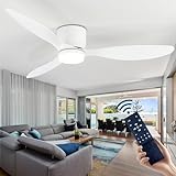 CANEOE Ventilateur Plafond, 106cm Ventilateur de Plafond Silencieux avec Lumiere et Telecommande, Minuterie, Dimmable, 6 Vitesses Ventilateurs de Plafond avec Lampe Intégrée pour Salon Chambre(Blanc)