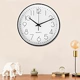 Diompirux 20CM Blanc Moderne Horloge Murale silencieuse sans Tic-tac, Horloge Murale décorative Ronde, Murale Facile à Lire, Design Minimaliste de Noir, pour Chambre, Salon, Cuisine, Bureau…