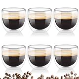 Mezzar Tasse Expresso Double Paroi, Set de 6 Tasses à Café Latte 80ML, Tasse à Double Paroi Verre Transparent pour Verre a Cafe Latte Cappuccino Whisky et Eau (80ML)