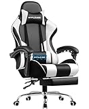 GTPLAYER Chaise Gaming Ergonomique, Fauteuil Gamer, chaise bureau, Chaise de Gaming, Gaming Chair avec Dossier réglable à 135°, Hauteur Réglablerepose-pieds rétractables, Siege Gaming, cuir gris-blanc