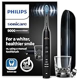 Philips Sonicare DiamondClean 9000 - Brosse à dents électrique avec application, capteur de pression, 4 modes de brossage, 3 niveaux d'intensité, verre de charge, coffret voyage USB, noir, HX9911/09