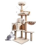 Arbre à Chat Griffoir, 145cm, Tour d'escalade Stable à Plusieurs Niveaux, Arbres d'activité avec 7 poteaux en sisal, 5 Plates-Formes, 2 nids pour Chat Chaton