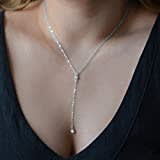 TseenYi Collier en Y avec pendentif en forme de goutte en cristal et strass - Bijou bohème pour femmes et filles (argent)