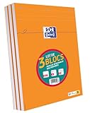 OXFORD Lot de 3 Bloc-Notes A4 (21x 29,7) 80 Pages Petits Carreaux 5x5mm Non Perforées Couverture Orange