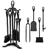 Amagabeli Garden Home Ensemble Serviteur Cheminée Noir 5 pièces Accessoire cheminee 64cm outils à feu cheminée accessoire cheminee a bois pince Support Noir