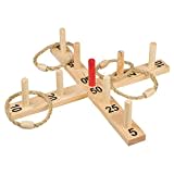 Idena 40199 Jeu de Lancer d'anneaux en Bois avec 9 Baguettes et 4 Anneaux en sisal, Jeu d'adresse pour Enfants et Adultes, Jeu de Sport en Plein air Populaire pour l'été, Le Jardin ou Le Parc